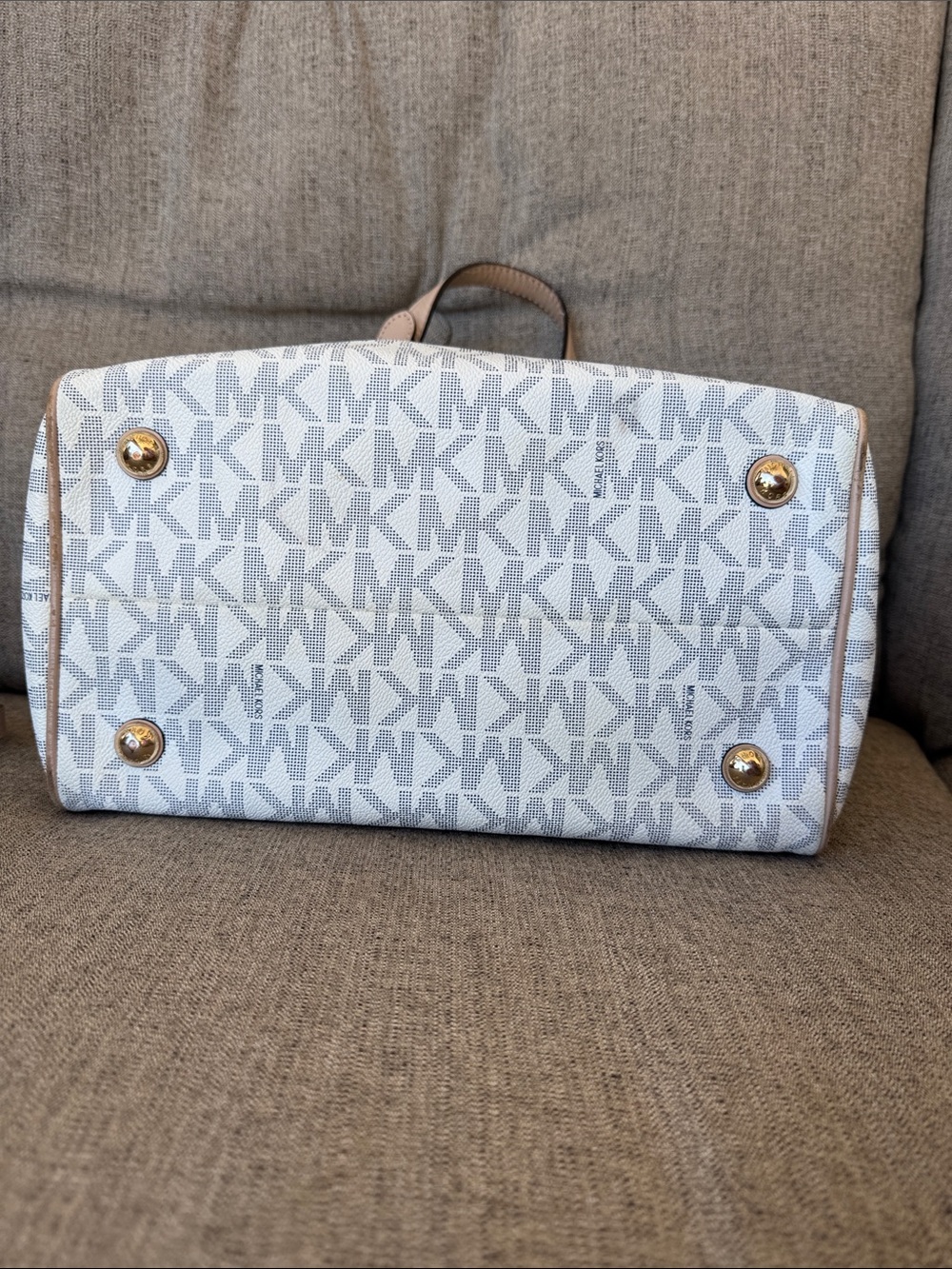 Michael Kors Beige Trim White MK Logo Satchel with Gold Hardware - Picture 4 of 6